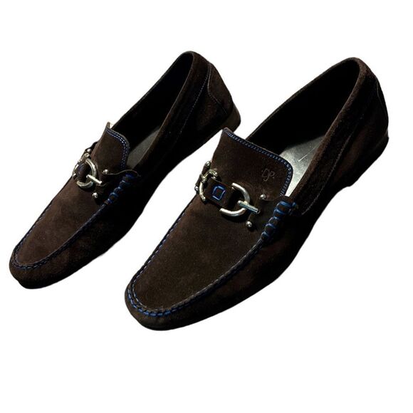 Donald J Pliner Dacio Rich Brown Suede Slip-on Loafers w/Blue Stitching Size 11M - Picture 3 of 8